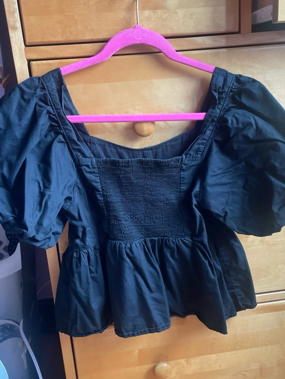 Old Navy Black Puff-Sleeve Peplum Blouse